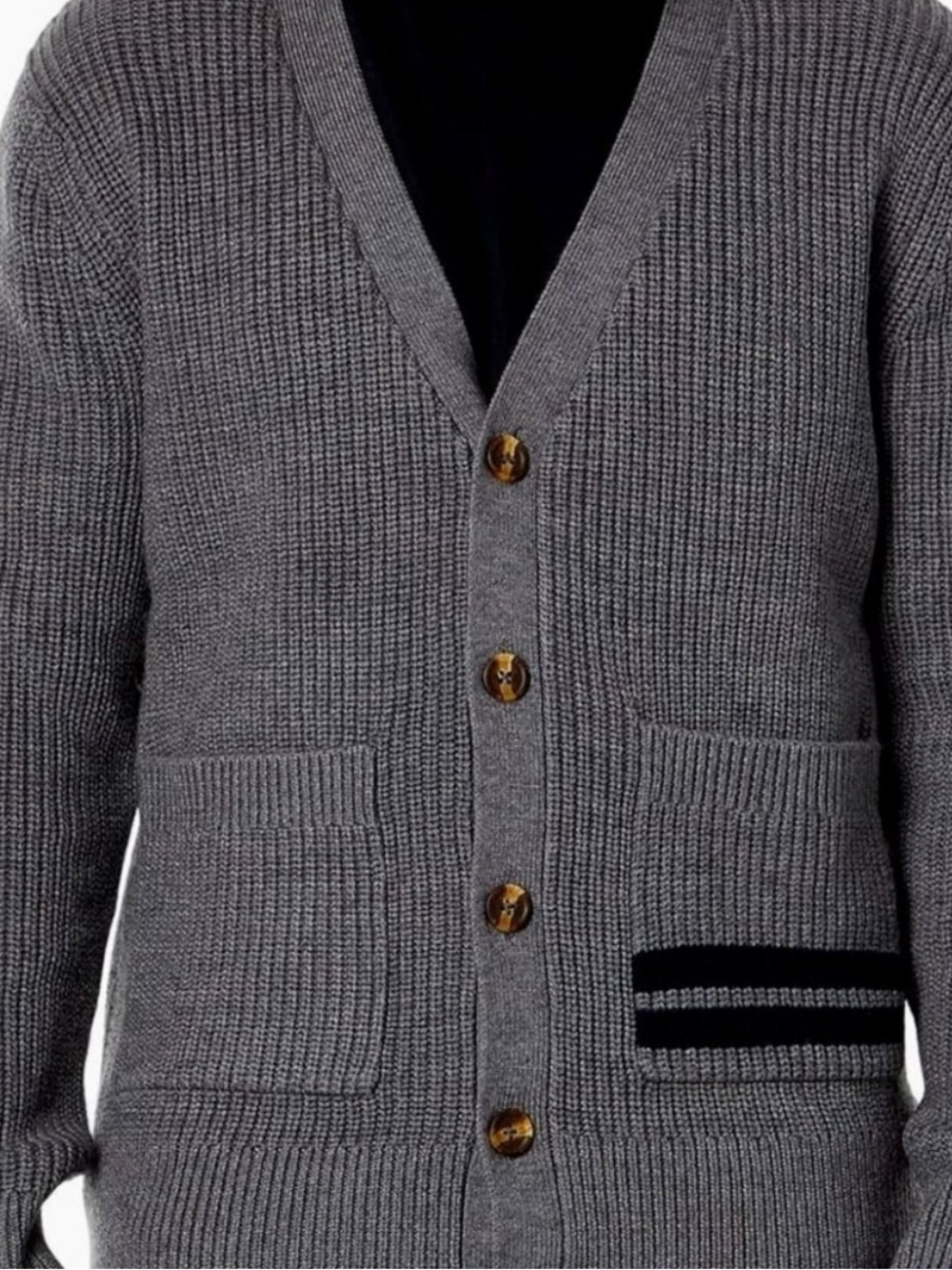LABEL Merino Go To Wool Cardigan Sweater Grey/Navy Size L New with Tags